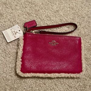 Authentic NEW Coach Pink Shearling Wristlet